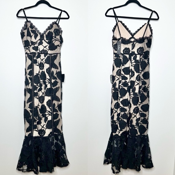 NEW Lulus Alluring Dream Black Floral Mesh Lace Trumpet Midi Dress - Picture 3 of 10